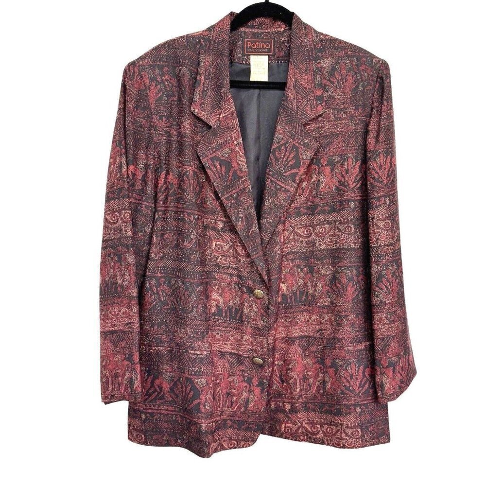 Vtg PATINA‎ INTERNATIONAL 100% Silk Artsy Blazer Jacket Women Large Multicolor